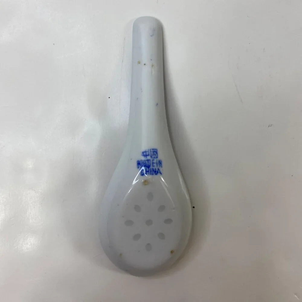 Set of 6 Porcelain Chinese Mun Shou Ceramic Soups Spoon Rice Eyes
